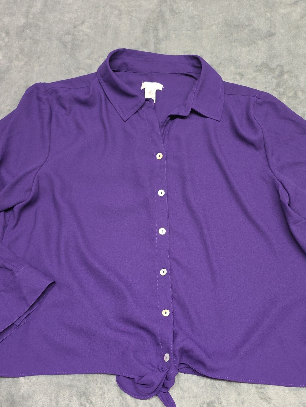 Chico's Vibrant Purple Button-Front Tie-Hem Blouse